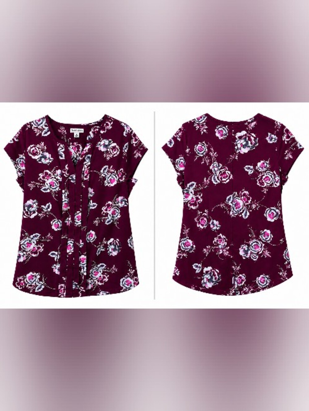 croft & barrow Business Casual Dark Romantic Modest Plum & Floral Blouse Size M